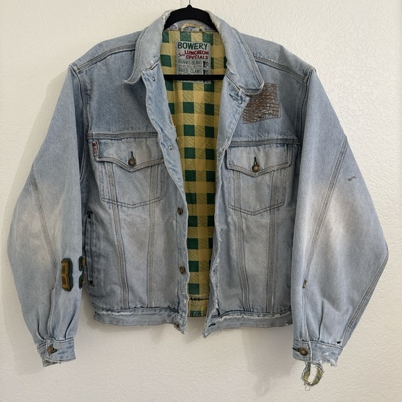 BUGLE BOY X VTG 90'S Joe's Grill Denim advertisement Jacket Hard Times Special L - Picture 1 of 7